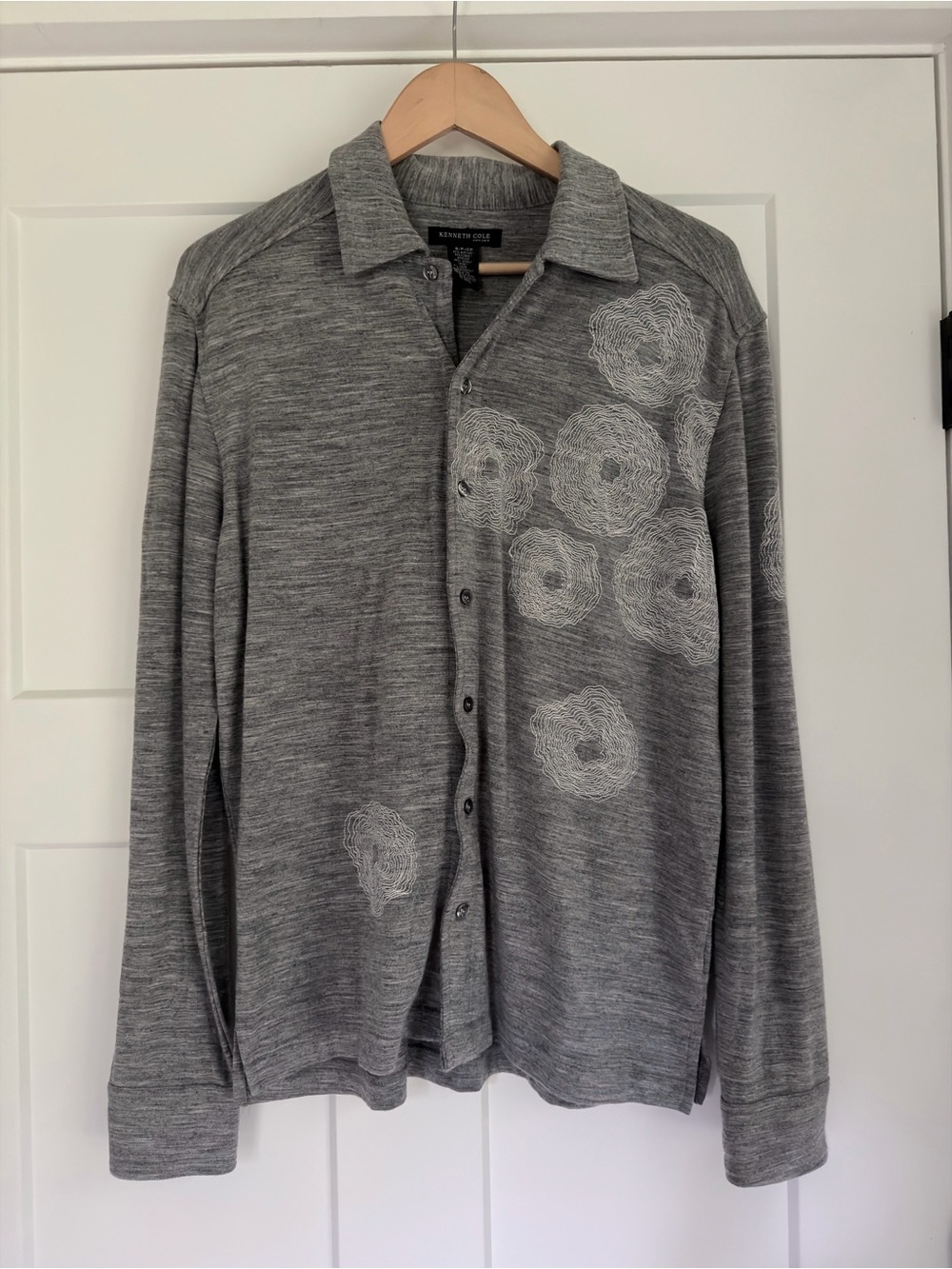 Kenneth Cole Heather Gray Embroidered Knit Shirt Jacket